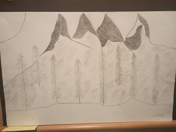 snowy Pinetree mountains landscape sketch