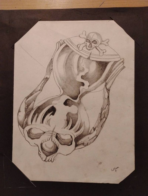 smoking skull hourglass