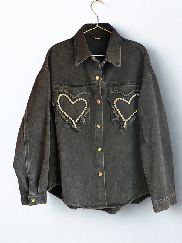 Spijkerblouse met diamanten hart
