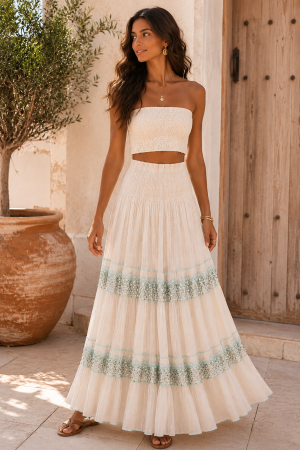 Maxi Rok met Glitter Pailletten – Bohemian Luxe - Licht blauw