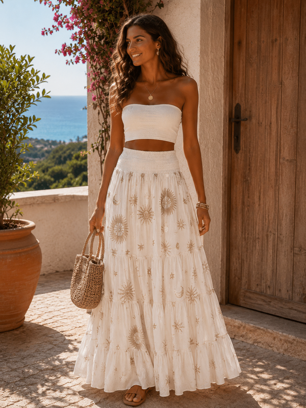 Rok met Geborduurde Zonnen & Maantjes – One Size