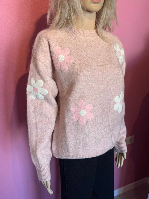 Bloemen trui roze