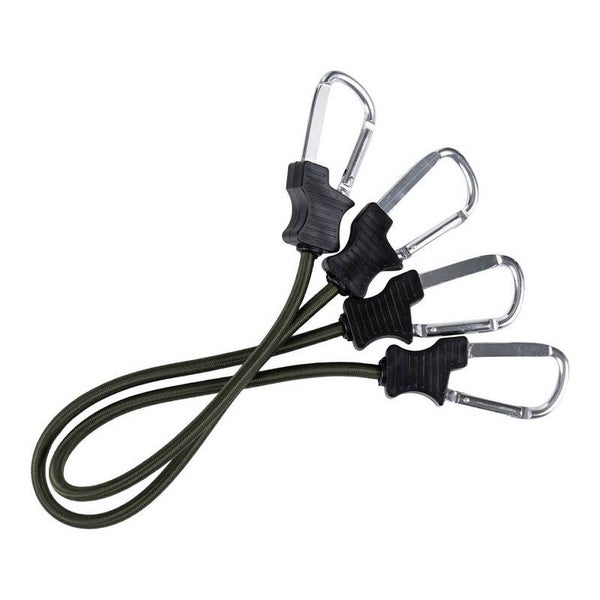 SPAN ELASTIEK MET KARABIJNHAKEN 60 CM. Groen / Zwart / Oranje