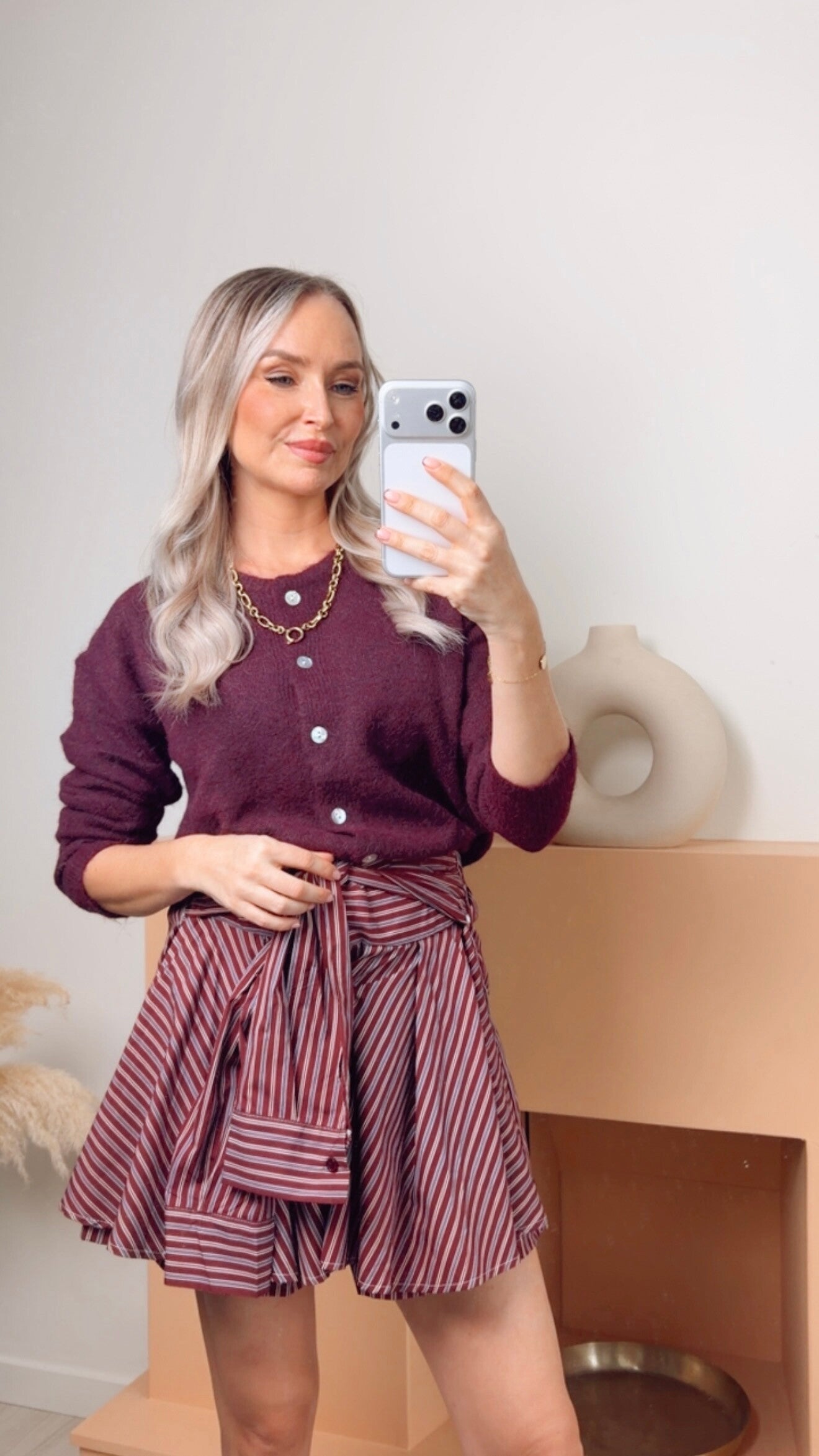 Juliette – burgundy gestreepte skort
