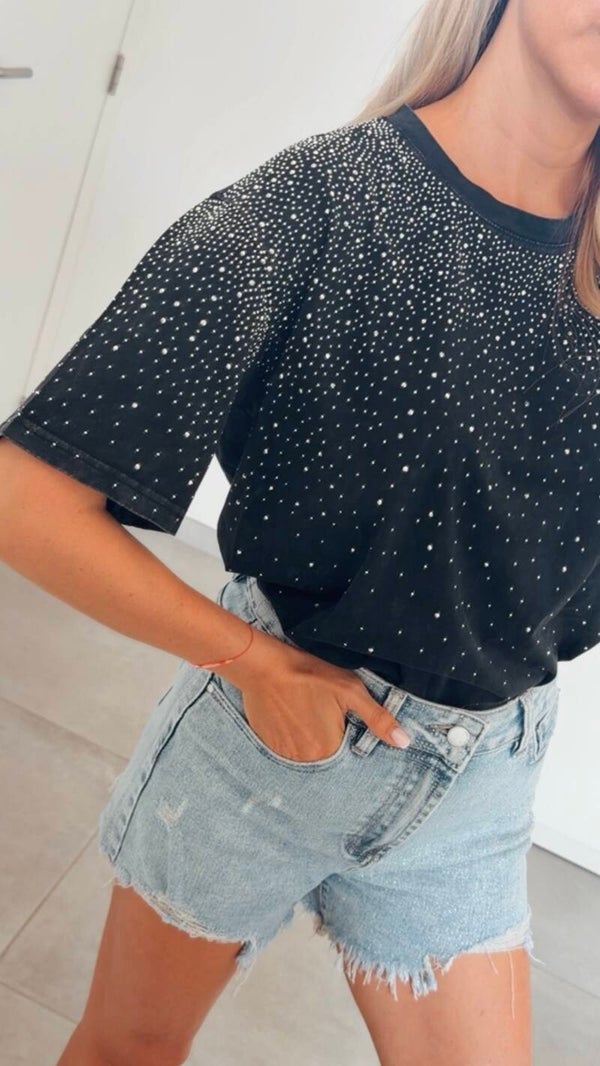 Norelle Sparkle Tee – Zwarte dames T-shirt met strass