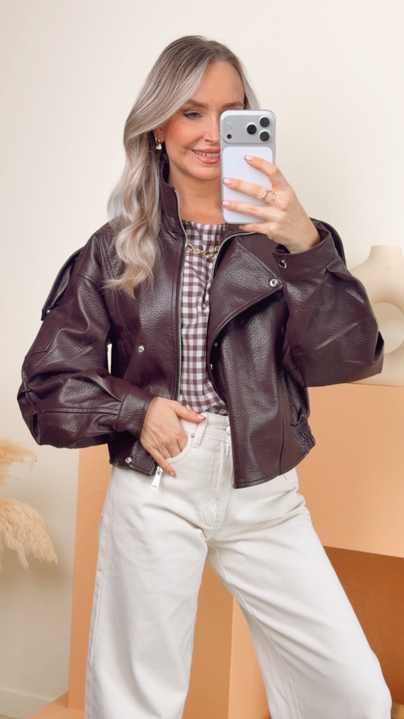 Romy – burgundy faux leather jacket