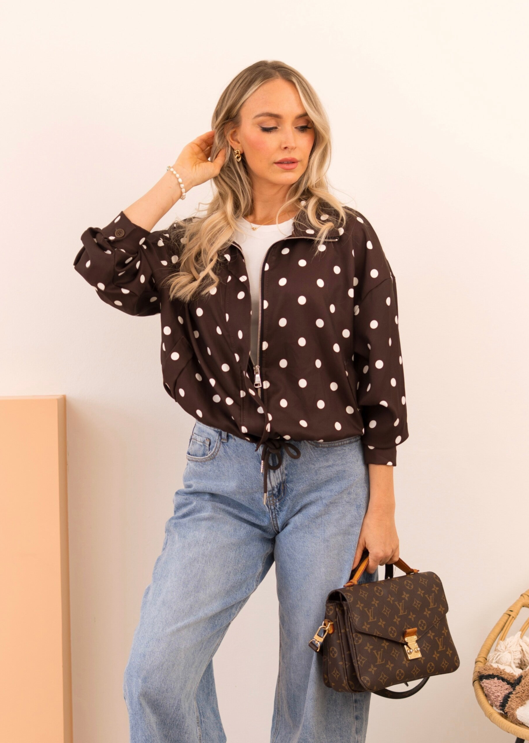 Nolise jacket – bomber jacket brown polka dots