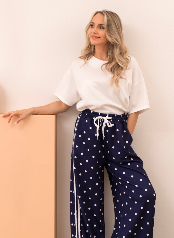 Noéline pants – navy polkadot broek