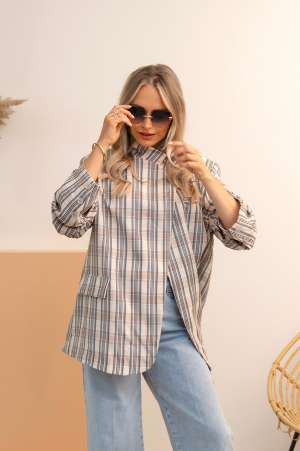 Mila blazer – Beige geruite blazer