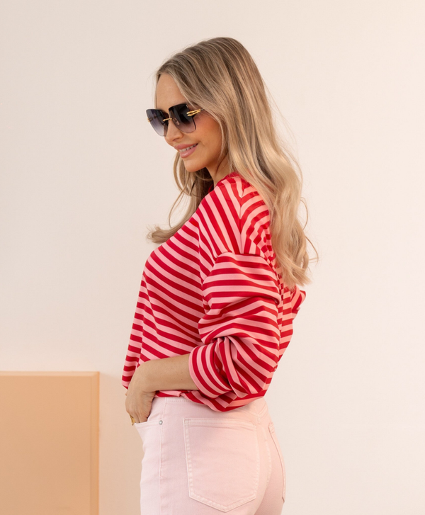Maéva stripe longsleeve” - Rood & Roze gestreept