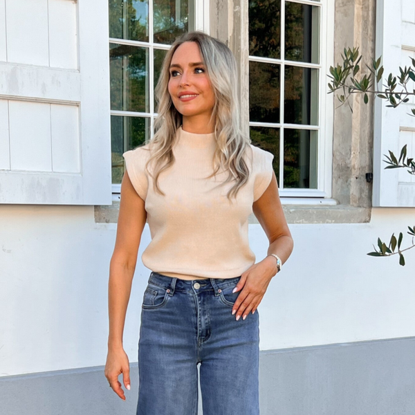 Rib top beige – cropped fit basic top