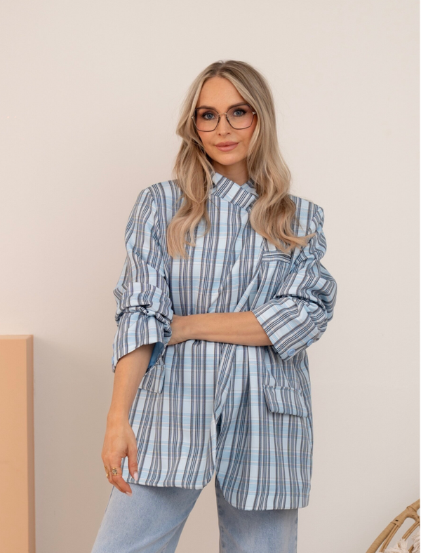 Mila blazer – Blauwe geruite blazer