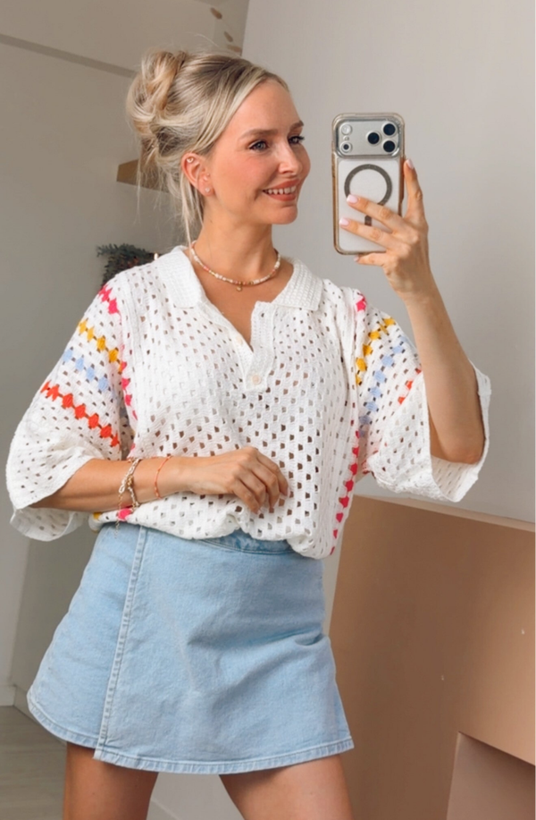 Marisol Knit – gehaakte crochet top met kleurrijke details