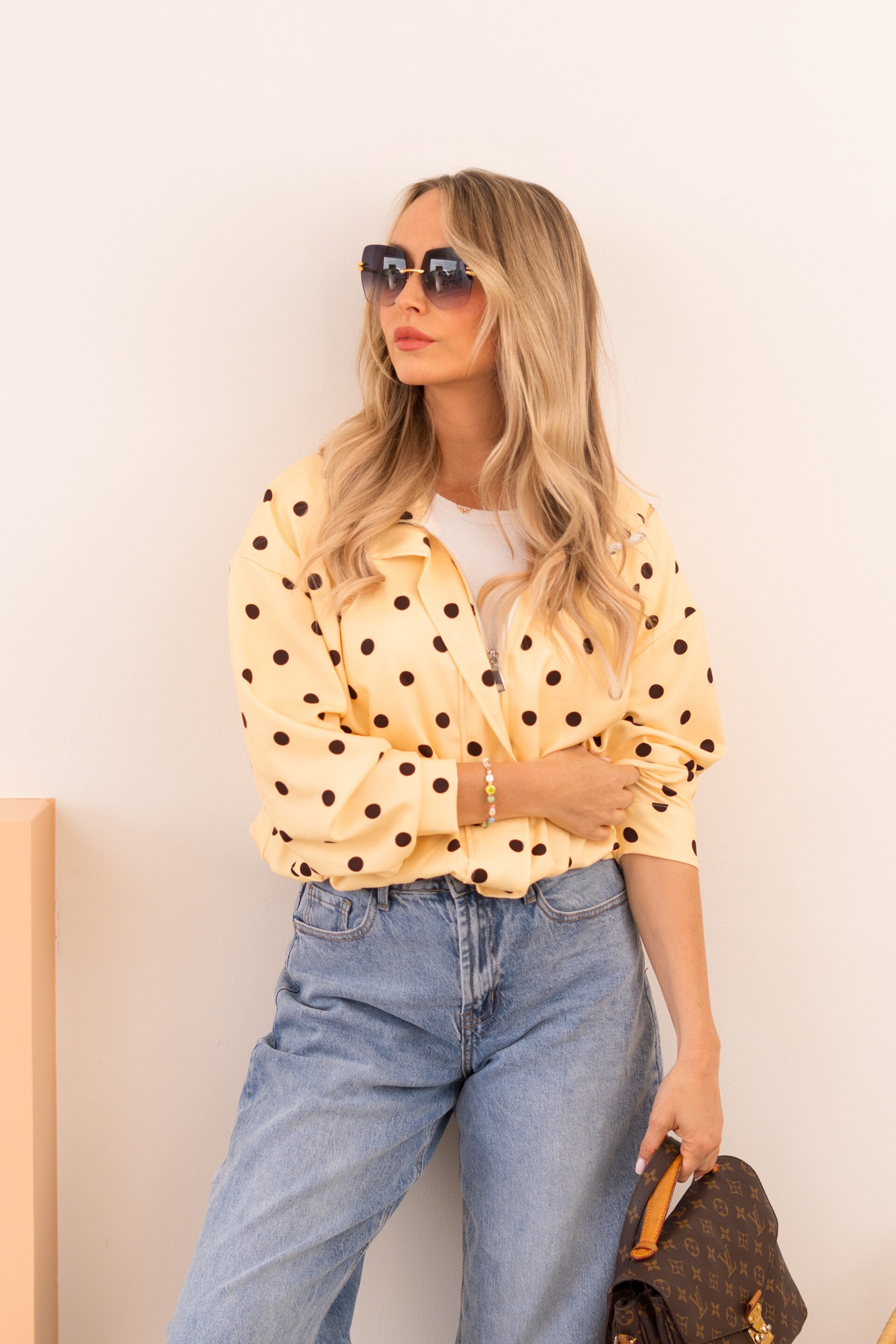Nolise jacket – bomber jacket butter yellow polka dots
