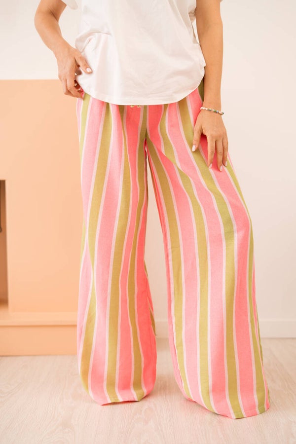 Soraya broek – kleurrijke striped broek Lichtroze- groen