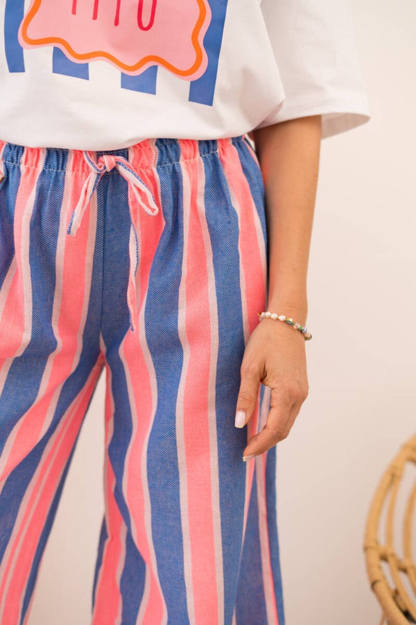 Soraya broek – kleurrijke striped broek blauw-roze