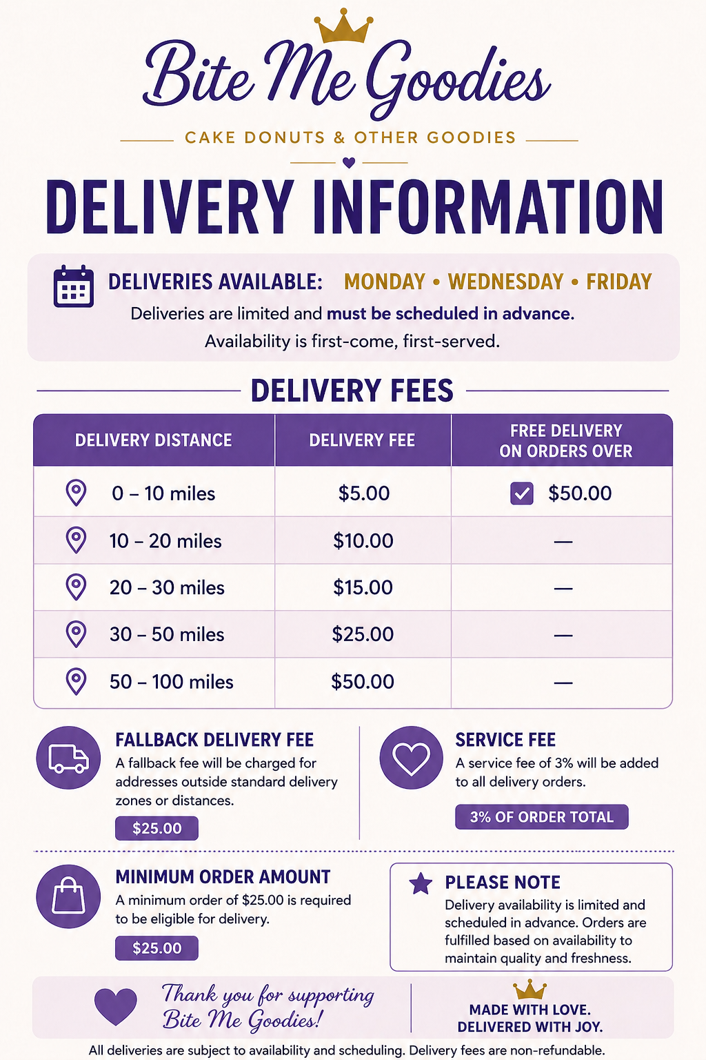 Bite Me Goodies delivery information