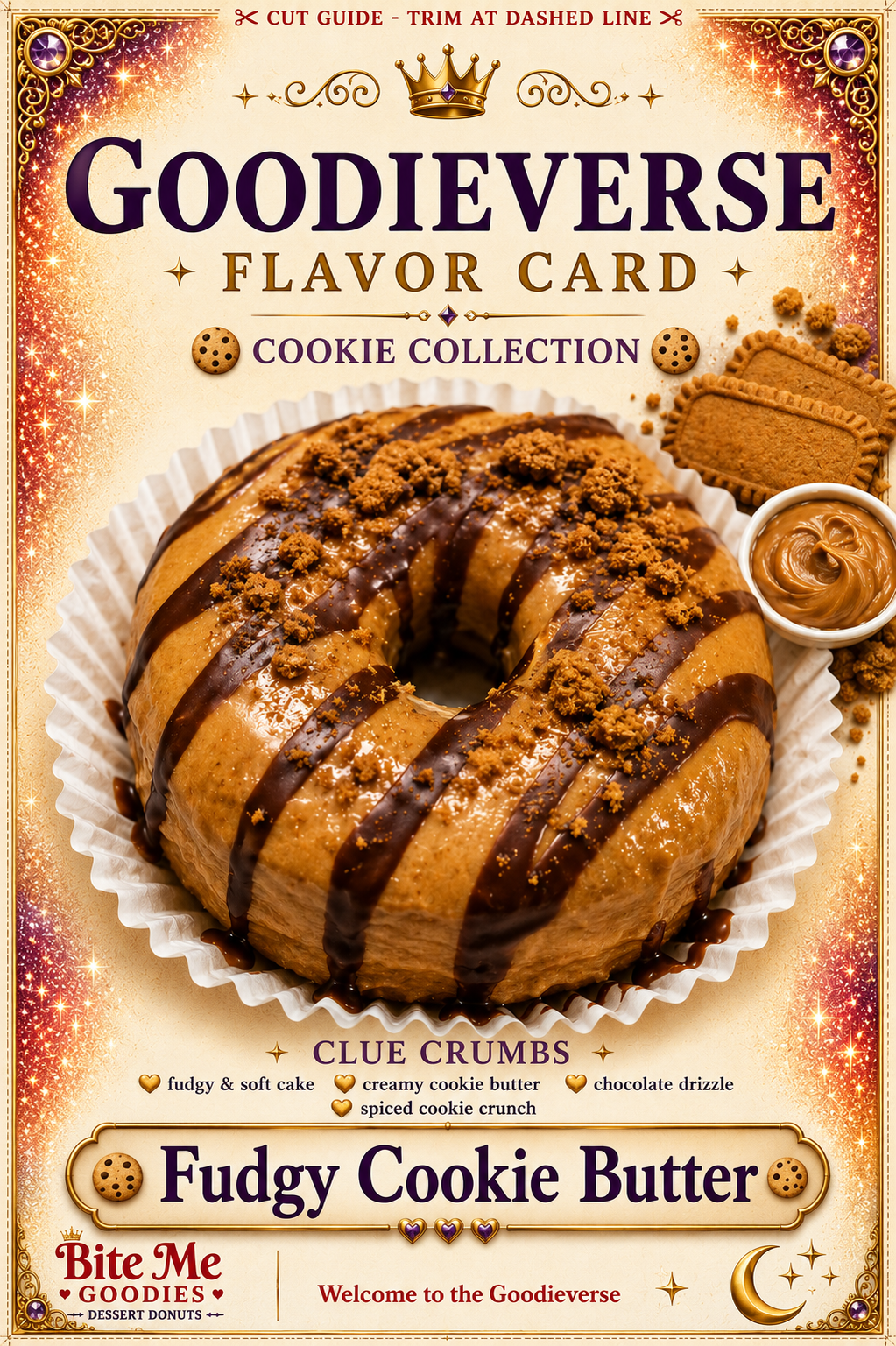 Fudgy Cookie Butter Cake Donut Flavor Card