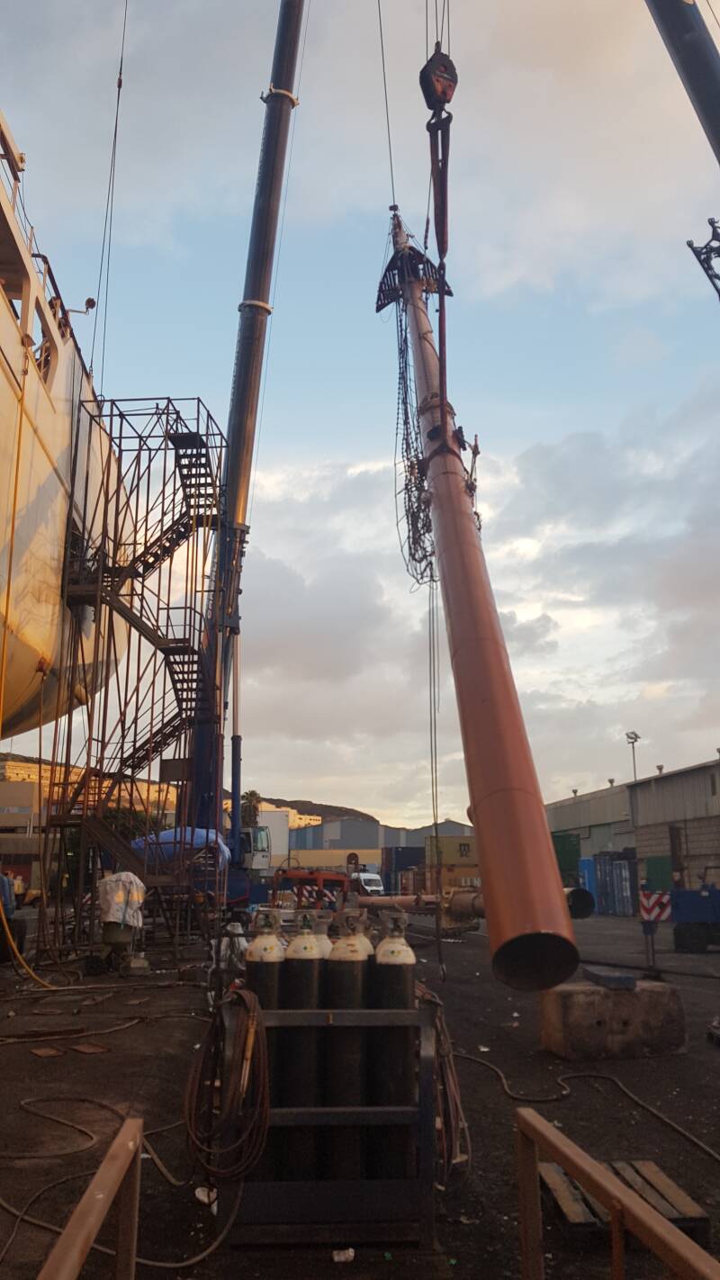 Besanmast, Mastaustausch, Werft