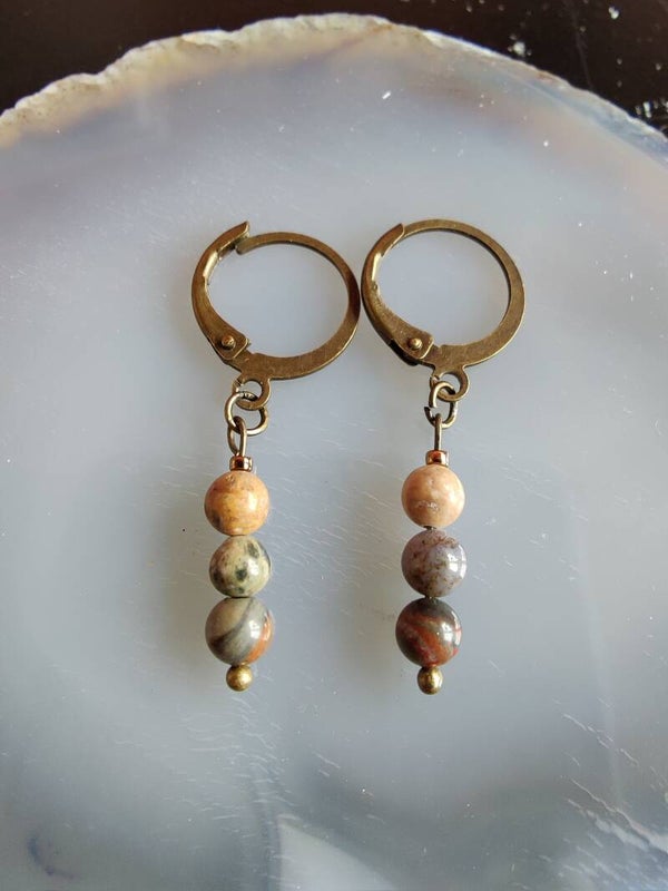 Oorhangers agaat kraaltjes brons