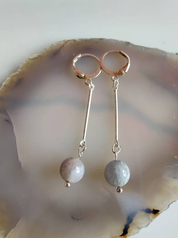 Oorhangers lang agaat zilver