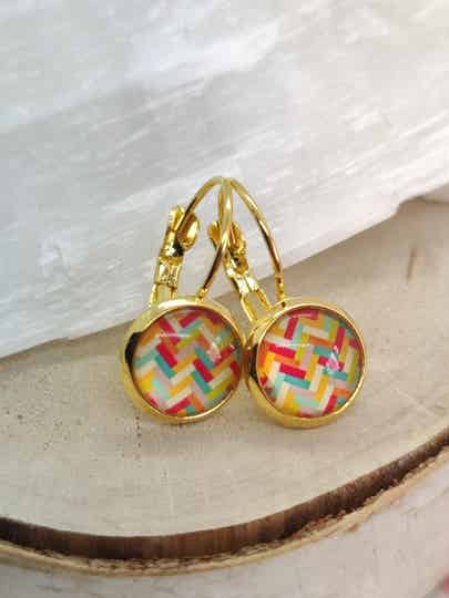 Oorhangers funky stripes goud