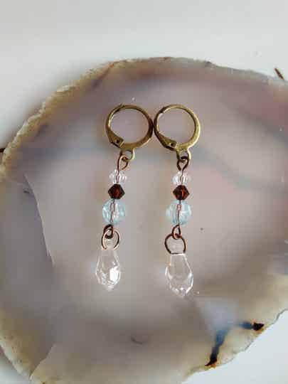 Oorhangers swarovski druppel brons