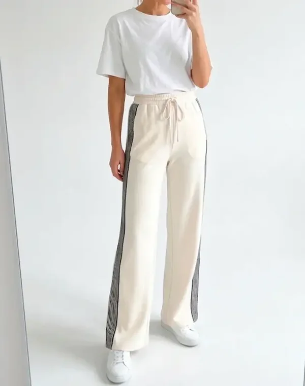 Crème-wit Lounge broek met zijstrepen