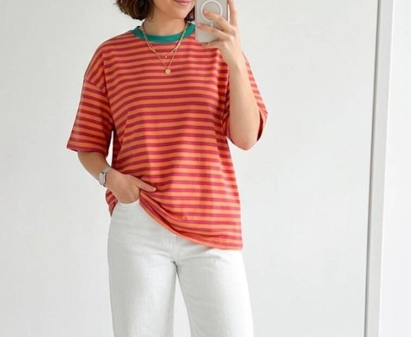 Oversized Gestreept T-shirt – Sunset Pink & Orange