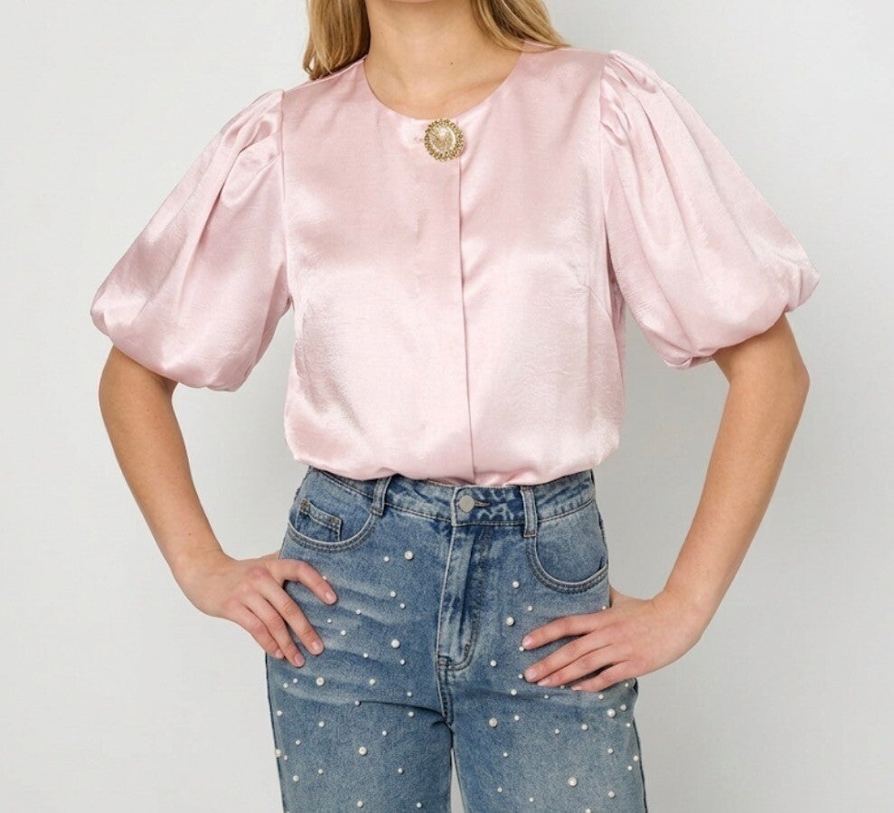 Blouse met Pofmouwen – Soft Pink
