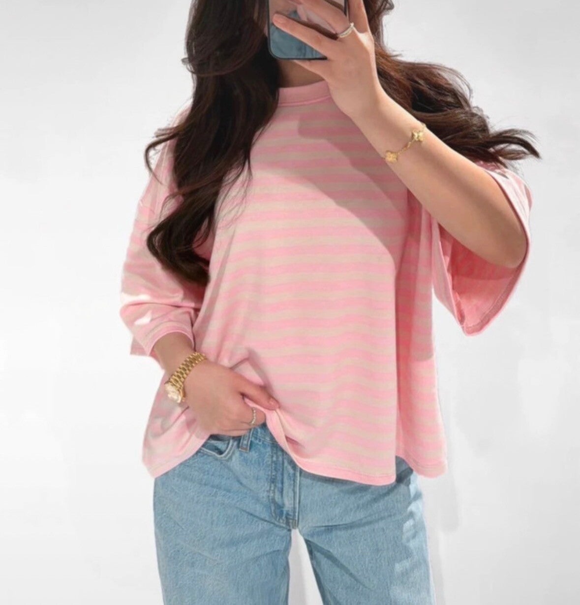 Gestreept T-shirt licht roze
