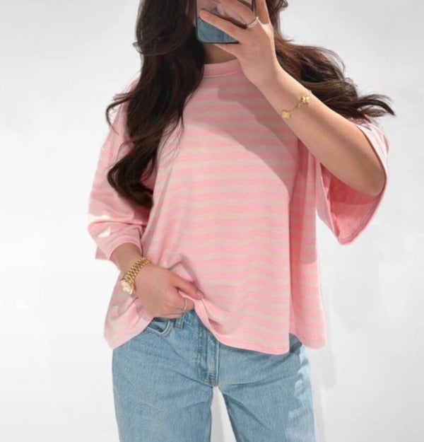 Gestreept T-shirt licht roze