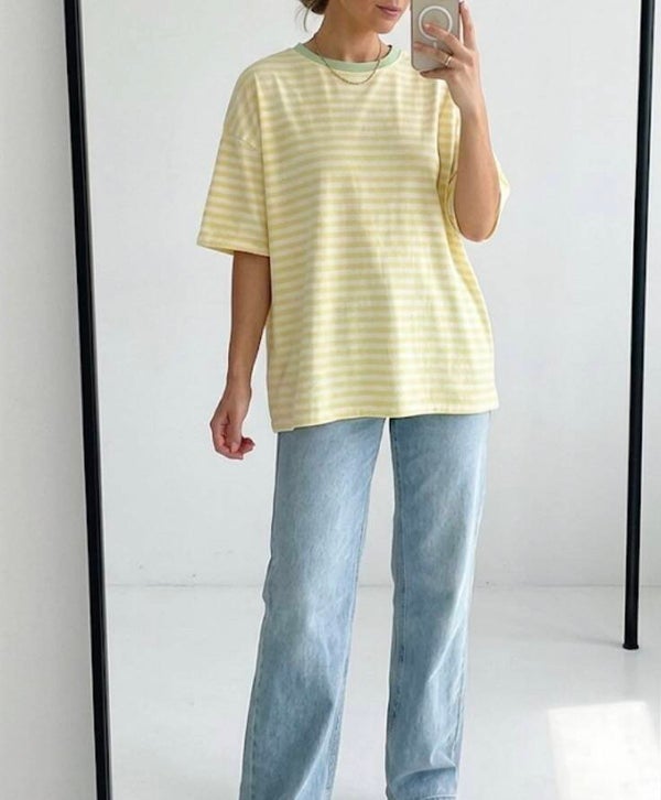 Sunny Stripes Oversized T-Shirt – Pastelgeel