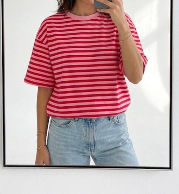 Gestreepte Oversized T-shirt - Roze