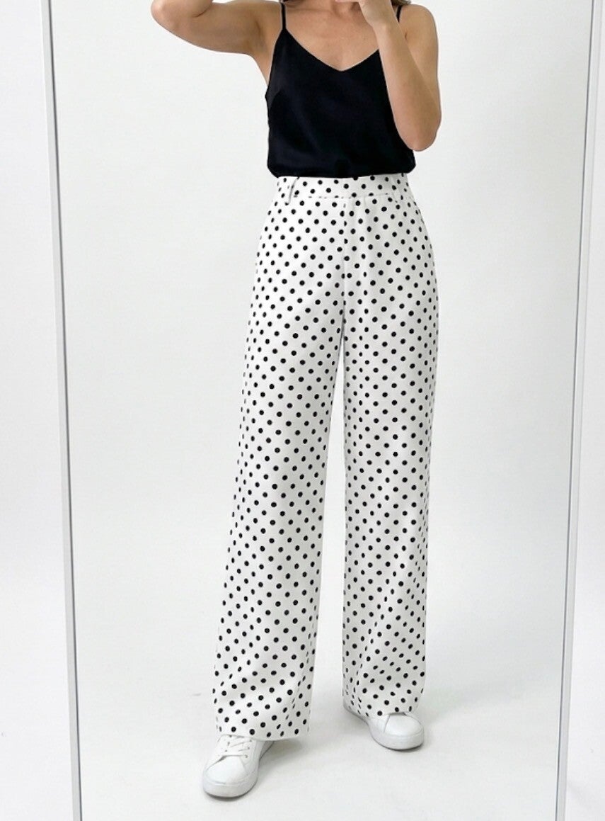 Polka Dot Palazzo Pant – White & Black