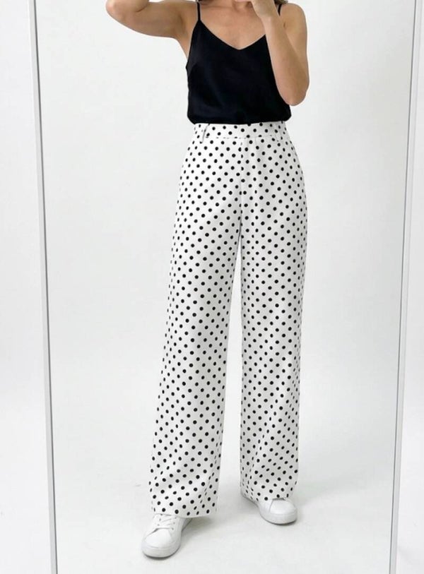 Polka Dot Palazzo Pant – White & Black