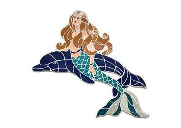 Mermaid w/ Dolphin Watermark Mosaic Pool Tile