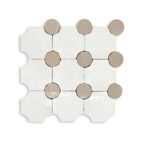 Zellige Classique Mosaic Atlas White/Sahara Rose Tapis