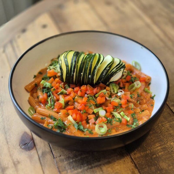 Receptblad på två varianter av "Vegansk pasta."