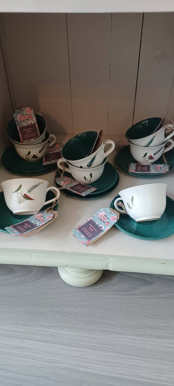 Denby Greenwheat Cups And Saucers - Set of 8