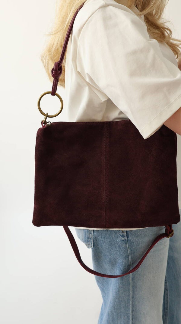 Suede ring tas bordeaux