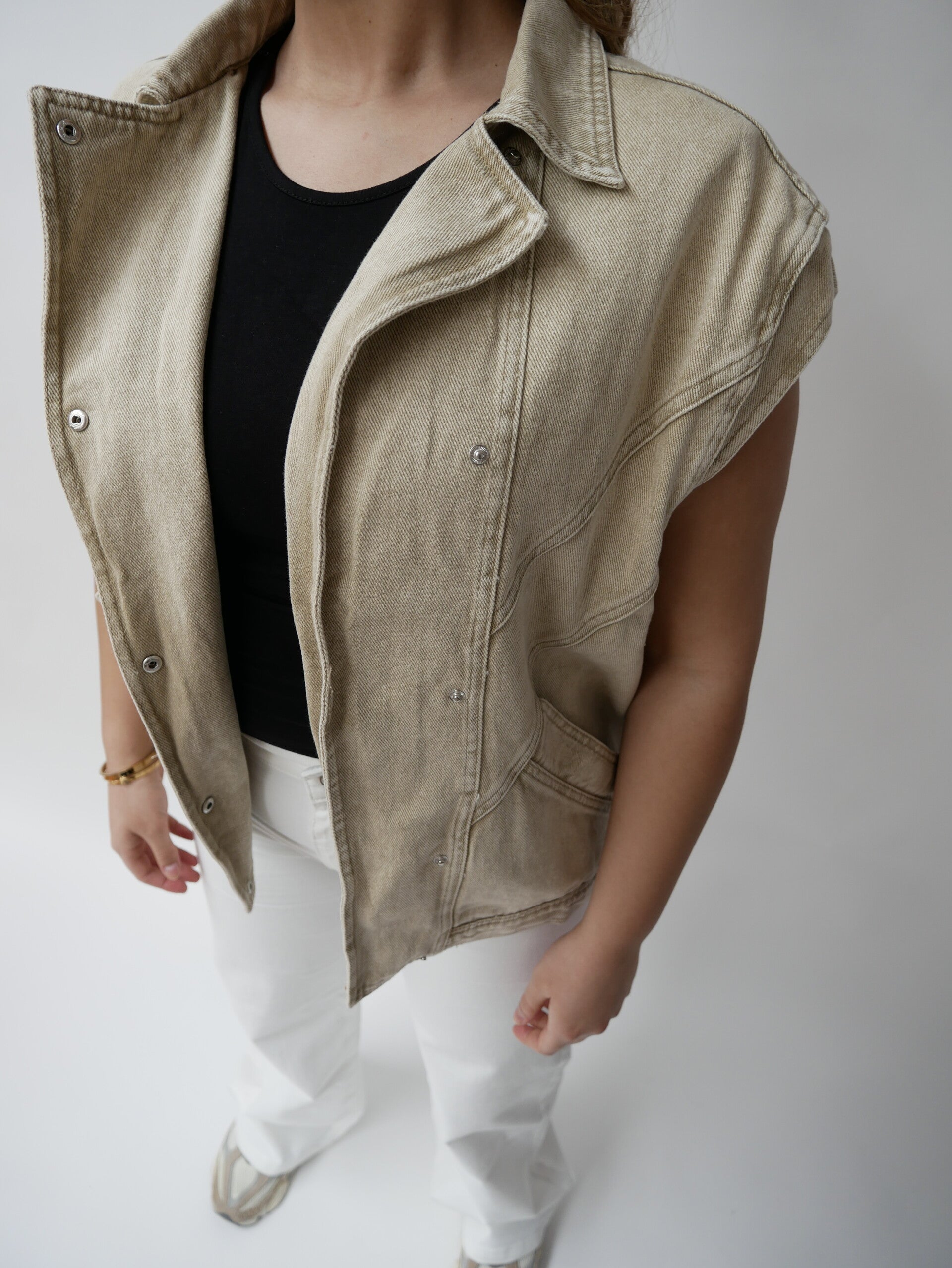 Denim gilet zand