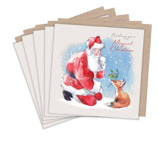 Set van 5 kerstkaarten - Kerstman en Vos