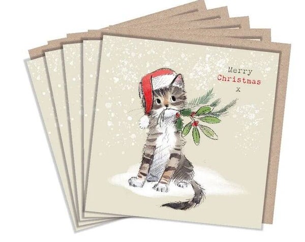 Set van 5 kerstkaarten -  Tabby kat
