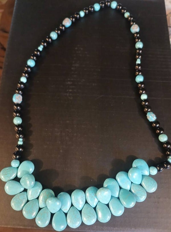 Turquoise and black beaded necklace