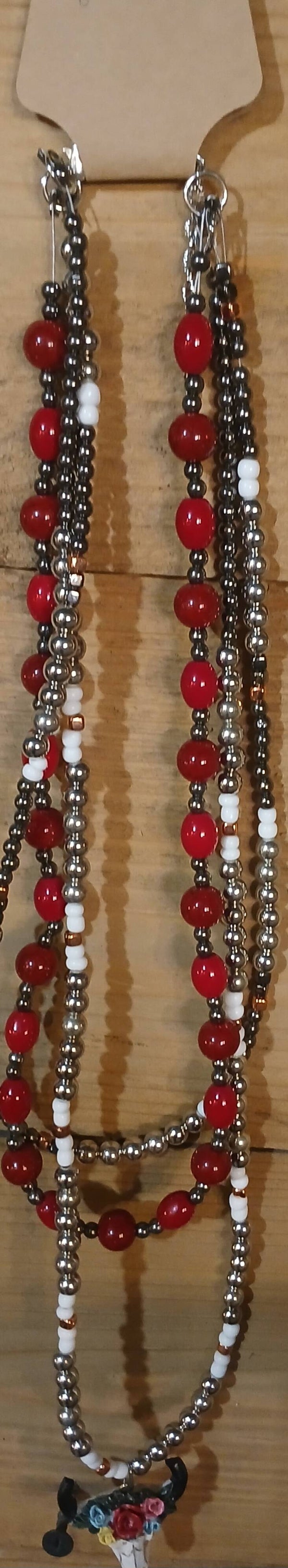 Western style white with roses cow bull head necklace