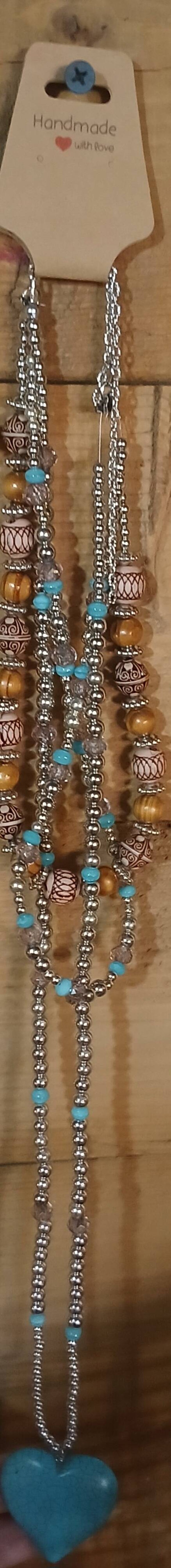 Turquoise big heart western beaded necklace