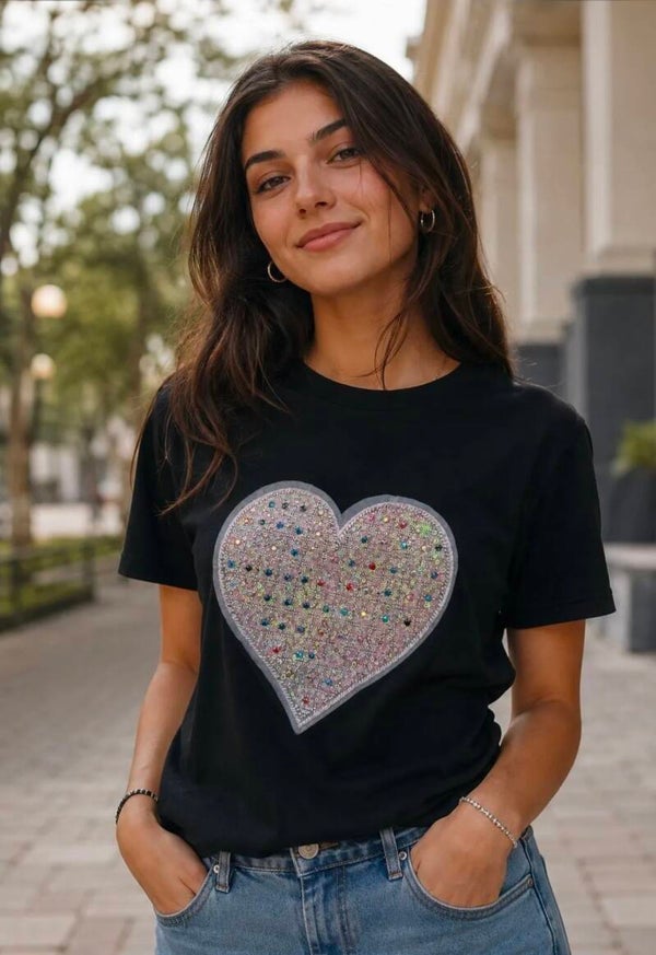 T-shirt hart met parels