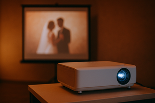 Vidéoprojecteur installé pour une projection surprise lors d'un mariage