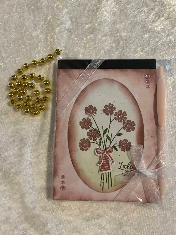 Schreibblock mit Stift  Blumen